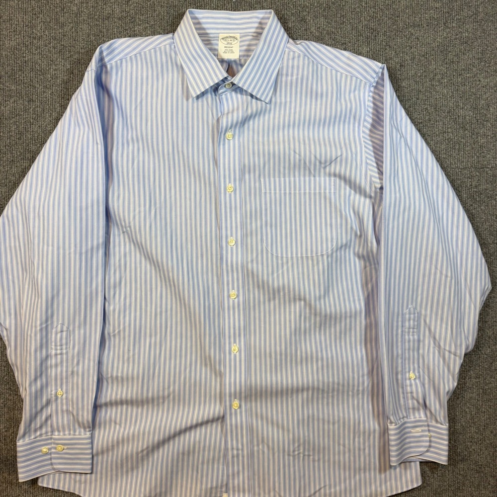 Brooks Brothers Regent Fit Non-Iron Striped Dress Shirt Blue White 16.5 4/5